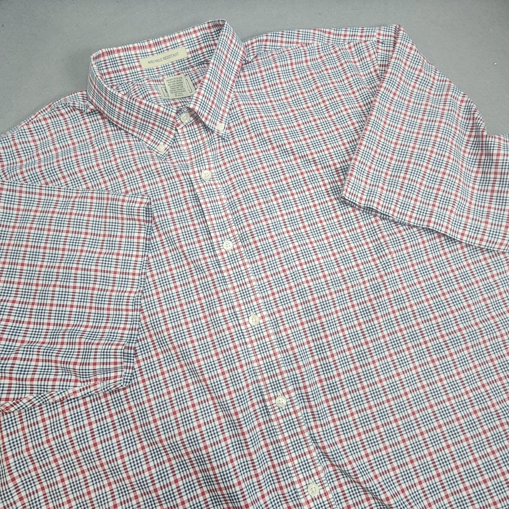 LL Bean Button Down Shirt Red Blue Plaid Wrinkle Resistant Mens XXL Reg